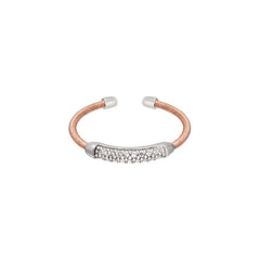Rose Gold Finish Sterling Silver Single Cable Cuff Ring  Rhodium Finish Double Row Simulated Diamon