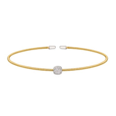 Gold Finish Sterling Silver Single Cable Cuff Bracelet with Rhodium Finish Simulated Diamonds
