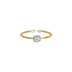 Gold Finish Sterling Silver Single Cable Cuff Ring with Rhodium Finish Simulated Diamonds