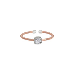 Rose Gold Finish Sterling Silver Single Cable Cuff Ring with Rhodium Finish Simulated Diamonds