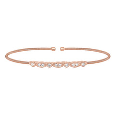 Rose gold finish sterling silver cable cuff bracelet with simulated diamond marquis & round design