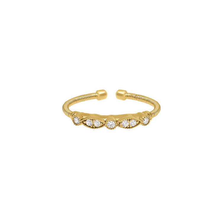 Gold Finish Sterling Silver Cable Cuff Ring with Simulated Diamond Marquis & Round Design