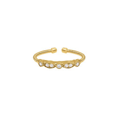 Gold Finish Sterling Silver Cable Cuff Ring with Simulated Diamond Marquis & Round Design