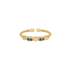 Gold Finish Sterling Silver Cable Cuff Ring  Simulated Blue Sapphire and Simulated Diamond Marquis 