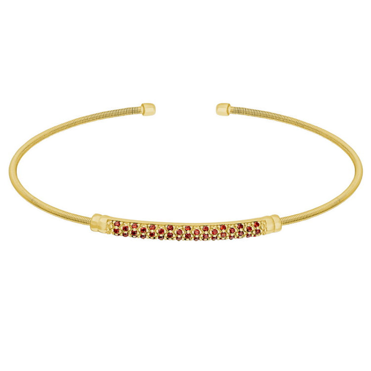 Gold Finish Sterling Silver Cable Cuff Bracelet  Three Rows of Simulated Garnet Birth Gems - Januar