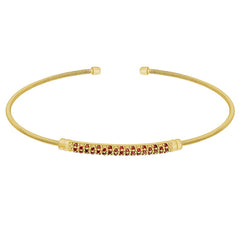 Gold Finish Sterling Silver Cable Cuff Bracelet  Three Rows of Simulated Garnet Birth Gems - Januar