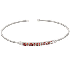 Rhodium Finish Sterling Silver Cable Cuff Bracelet  Three Rows of Simulated Garnet Birth Gems - Jan