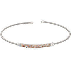Rhodium Finish Sterling Silver Cable Cuff Bracelet  Three Rows of Simulated Citrine Birth Gems - No