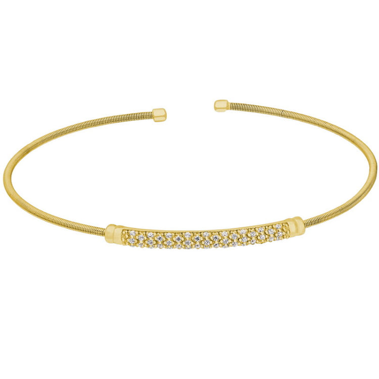 Gold Finish Sterling Silver Cable Cuff Bracelet  Three Rows of Simulated Diamond Birth Gems - April