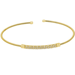 Gold Finish Sterling Silver Cable Cuff Bracelet  Three Rows of Simulated Diamond Birth Gems - April