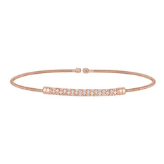 Rose Gold Finish Sterling Silver Cable Cuff Bracelet  Three Rows of Simulated Diamond Birth Gems - 