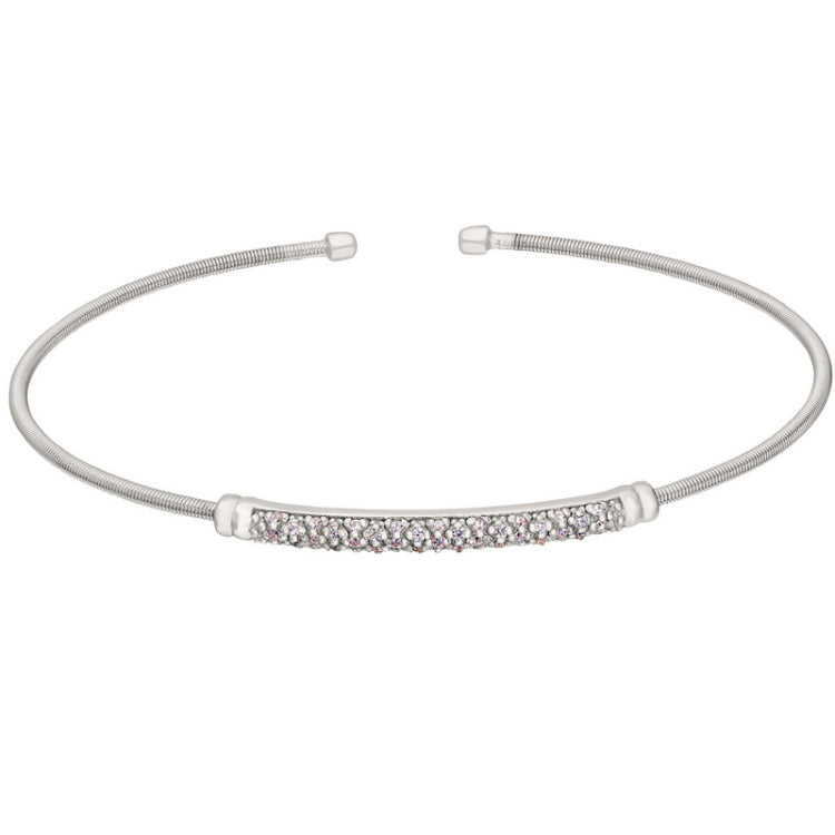 Rhodium Finish Sterling Silver Cable Cuff Bracelet  Three Rows of Simulated Light Amethyst Birth Ge