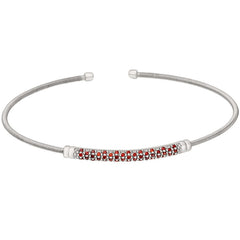 Rhodium Finish Sterling Silver Cable Cuff Bracelet  Three Rows of Simulated Ruby Birth Gems - July