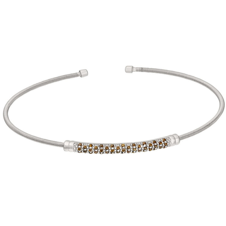 Rhodium Finish Sterling Silver Cable Cuff Bracelet  Three Rows of Simulated Peridot Birth Gems - Au