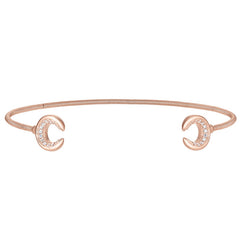 Rose Gold Finish Sterling Silver Cable Cuff Bracelet  Simulated Diamond Upside Down Crescent Moons