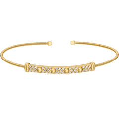 Gold finish sterling silver cable cuff bracelet with four beads & simulated diamonds