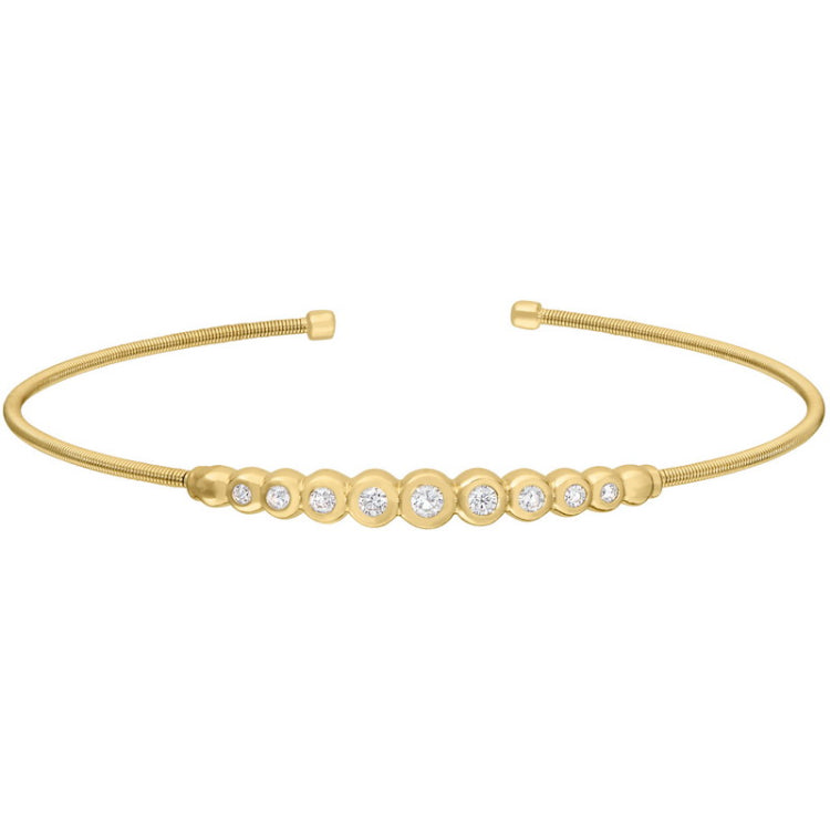 Gold finish sterling silver cable cuff bracelet with graduated simulated diamonds