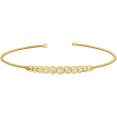Gold finish sterling silver cable cuff bracelet with graduated simulated diamonds