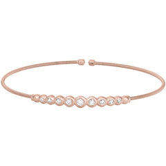 Rose gold finish sterling silver cable cuff bracelet with graduated simulated diamonds