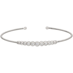 Rhodium finish sterling silver cable cuff bracelet with graduated simulated diamonds