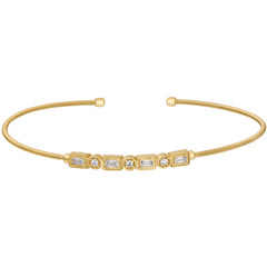 Gold finish sterling silver cable cuff bracelet with simulated diamond emerald & round design