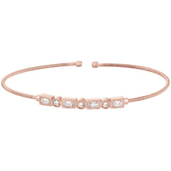 Rose gold finish sterling silver cable cuff bracelet with simulated diamond emerald & round design