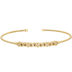 Gold finish sterling silver cable cuff bracelet with simulated diamond xo flower design
