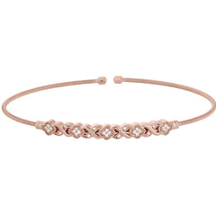 Rose gold finish sterling silver cable cuff bracelet with simulated diamond xo flower design
