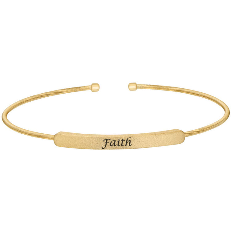 Gold finish sterling silver cable cuff bracelet with name plate - faith