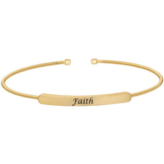 Gold finish sterling silver cable cuff bracelet with name plate - faith