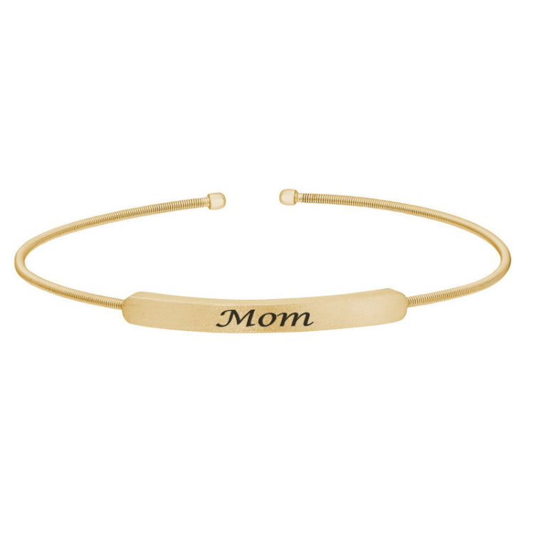 Gold finish sterling silver cable cuff bracelet with name plate - mom