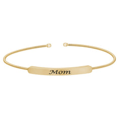 Gold finish sterling silver cable cuff bracelet with name plate - mom