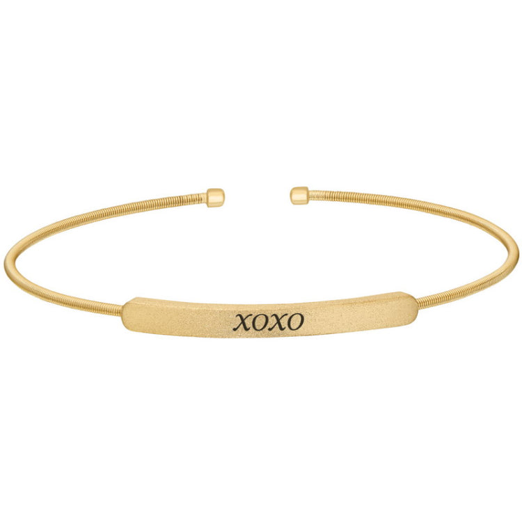 Gold finish sterling silver cable cuff bracelet with name plate - xoxo