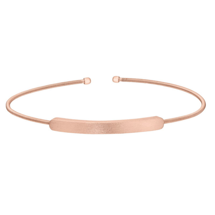 Rose gold finish sterling silver cable cuff bracelet with name plate