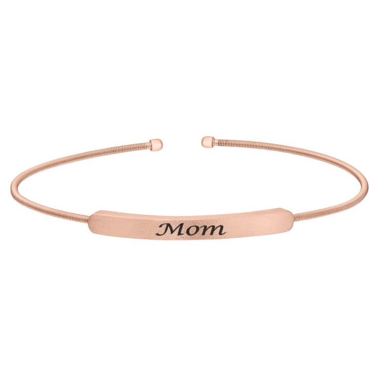 Rose gold finish sterling silver cable cuff bracelet with name plate - mom