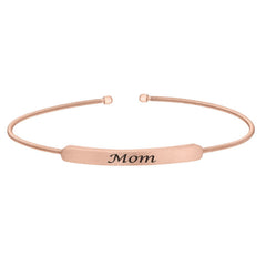 Rose gold finish sterling silver cable cuff bracelet with name plate - mom
