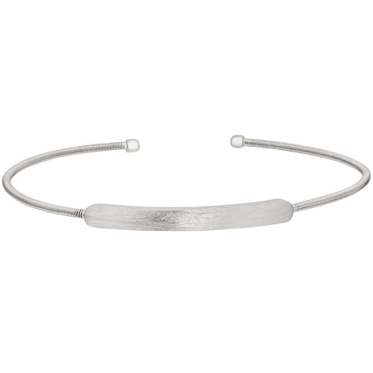 Rhodium finish sterling silver cable cuff bracelet with name plate