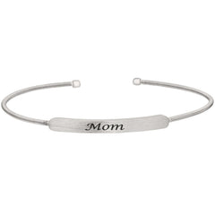 Rhodium finish sterling silver cable cuff bracelet with name plate - mom