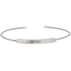 Rhodium finish sterling silver cable cuff bracelet with name plate - xoxo