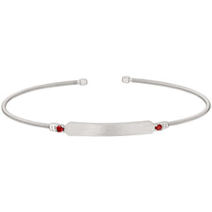 Rhodium finish sterling silver cable cuff bracelet with name plate and simulated garnet birth gems - january