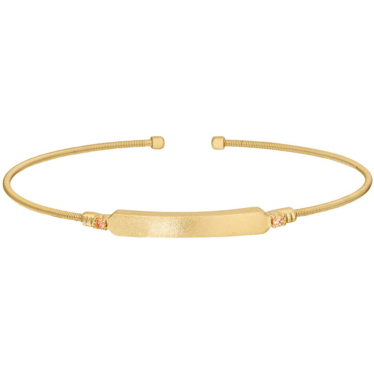 Gold finish sterling silver cable cuff bracelet with name plate and simulated citrine birth gems - november