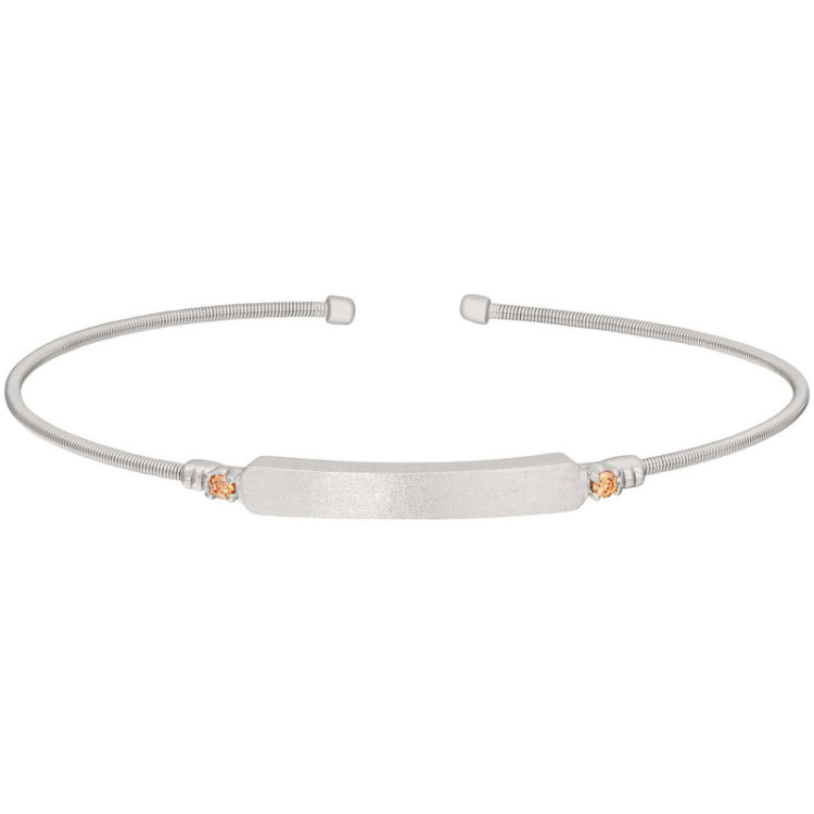 Rhodiumfinish sterling silver cable cuff bracelet with name plate and simulated citrine birth gems - november