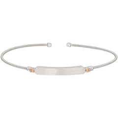 Rhodiumfinish sterling silver cable cuff bracelet with name plate and simulated citrine birth gems - november