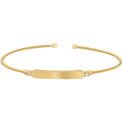 Gold finish sterling silver cable cuff bracelet with name plate and simulated diamond birth gems - april