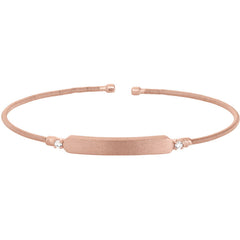 Rose Gold Finish Sterling Silver Cable Cuff Bracelet  Name Plate and Simulated Diamond Birth Gems -