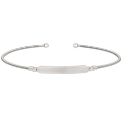Rhodium finish sterling silver cable cuff bracelet with name plate and simulated diamond birth gems - april