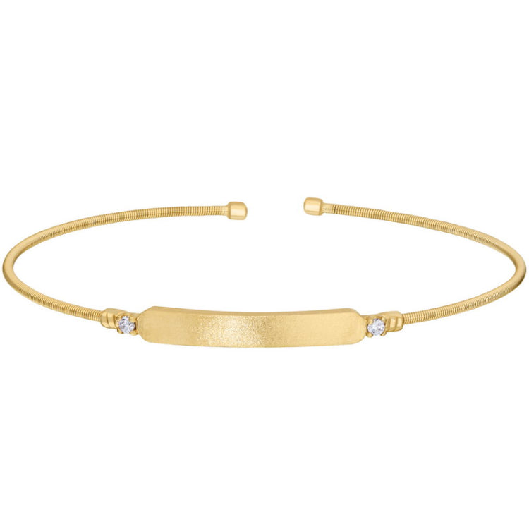 Gold finish sterling silver cable cuff bracelet with name plate and simulated light amethyst birth gems - june