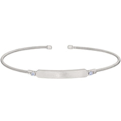 Rhodium finish sterling silver cable cuff bracelet with name plate and simulated light amethyst birth gems - june