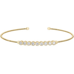 Gold finish sterling silver cable cuff bracelet with beaded bezel set simulated diamonds