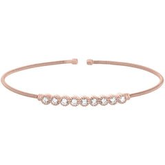 Rose gold finish sterling silver cable cuff bracelet with beaded bezel set simulated diamonds